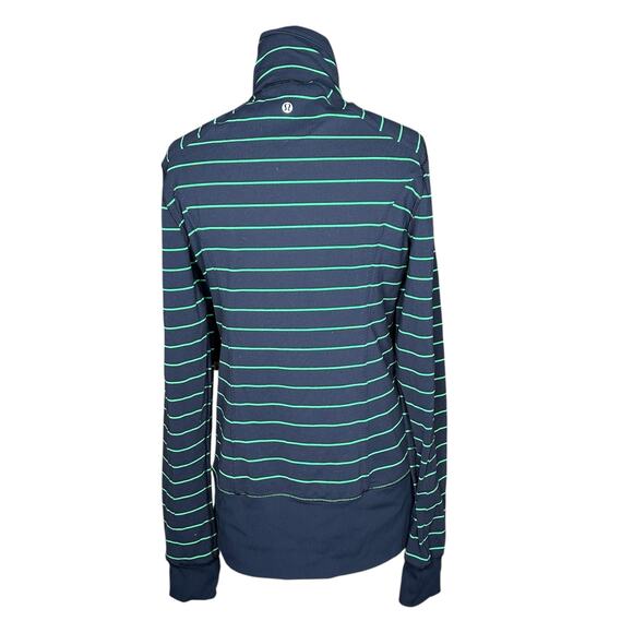 LULULEMON In Stride Blue Green Striped Full Zip Mock Neck Jacket Women's Stretch - Picture 3 of 5